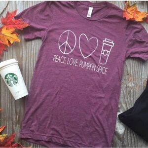 Nwt Heathered Purple Graphic Tee with Peace Love Pumpkin Spice Design